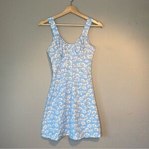 Cider Womens Babydoll Floral Dainty Sleeveless Mini Sundress Blue Small Feminine